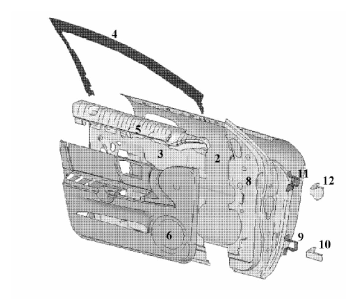 Exploded view of the ford taurus model year 2001 front left
