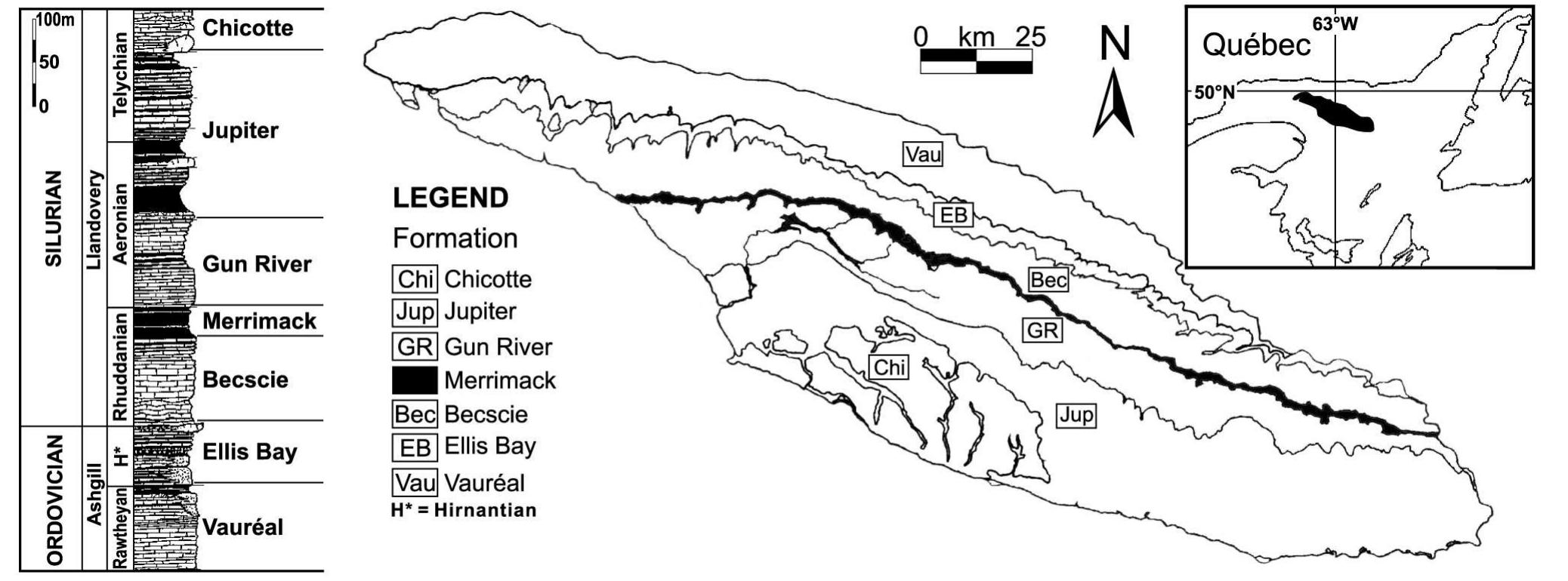 Stratigraphic column and geologic map of anticosti island,