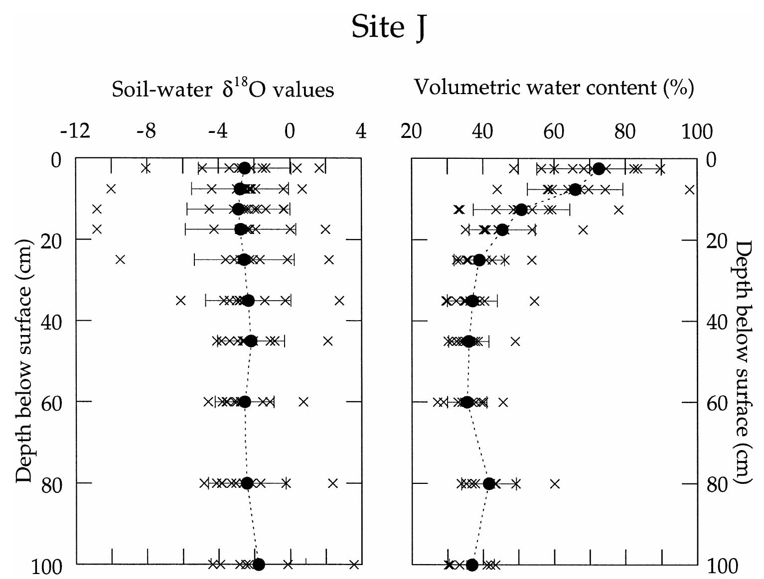 Soil-water 5'8o and volumetric water content depth profiles