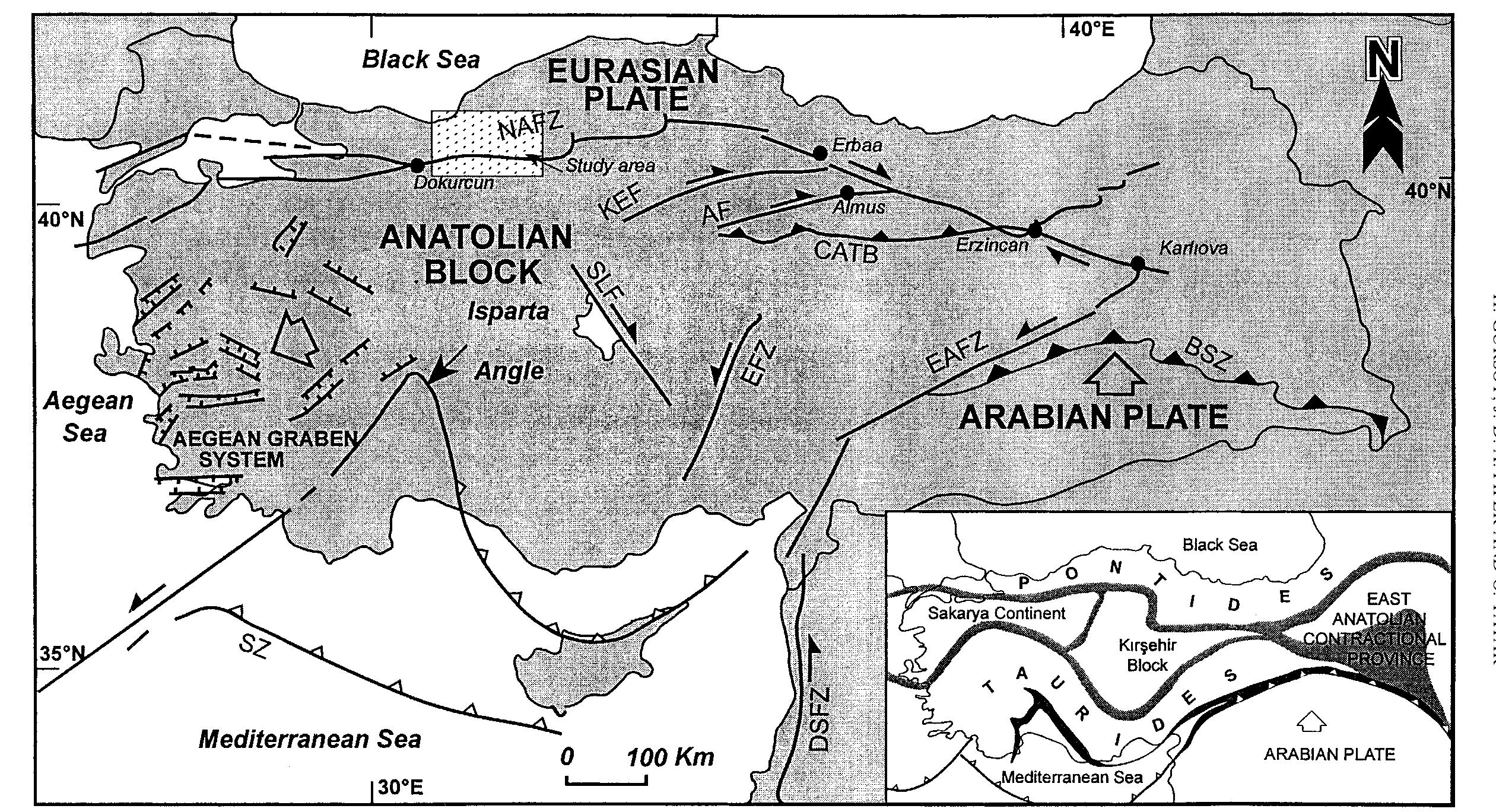 The tectonic divisions and distribution of major lineaments