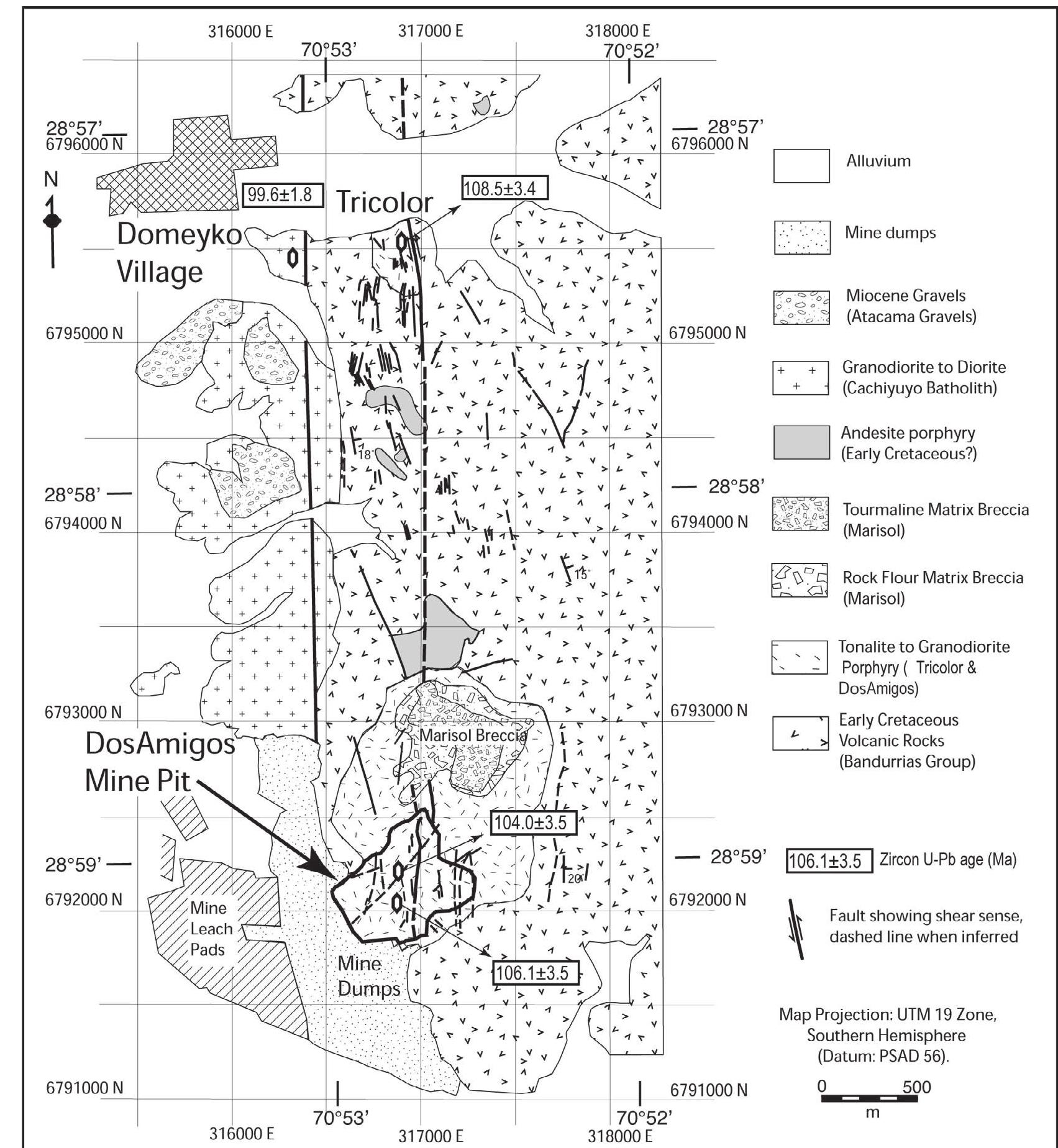 Geological map of the domeyko alteration zone showing the