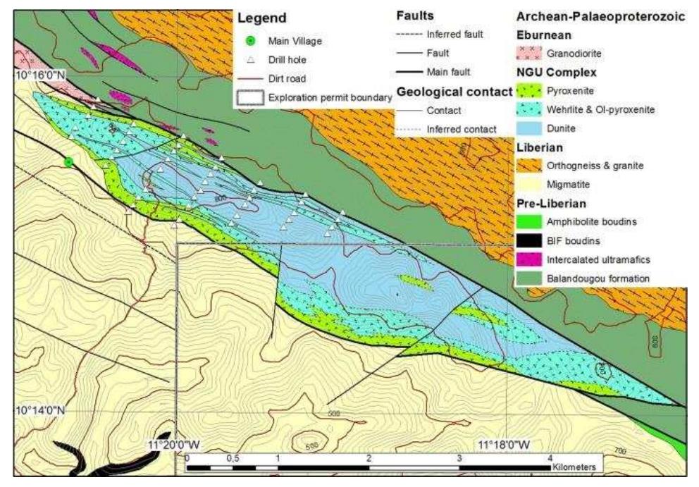Geological map of the n’guérédonké ultramafic complex.