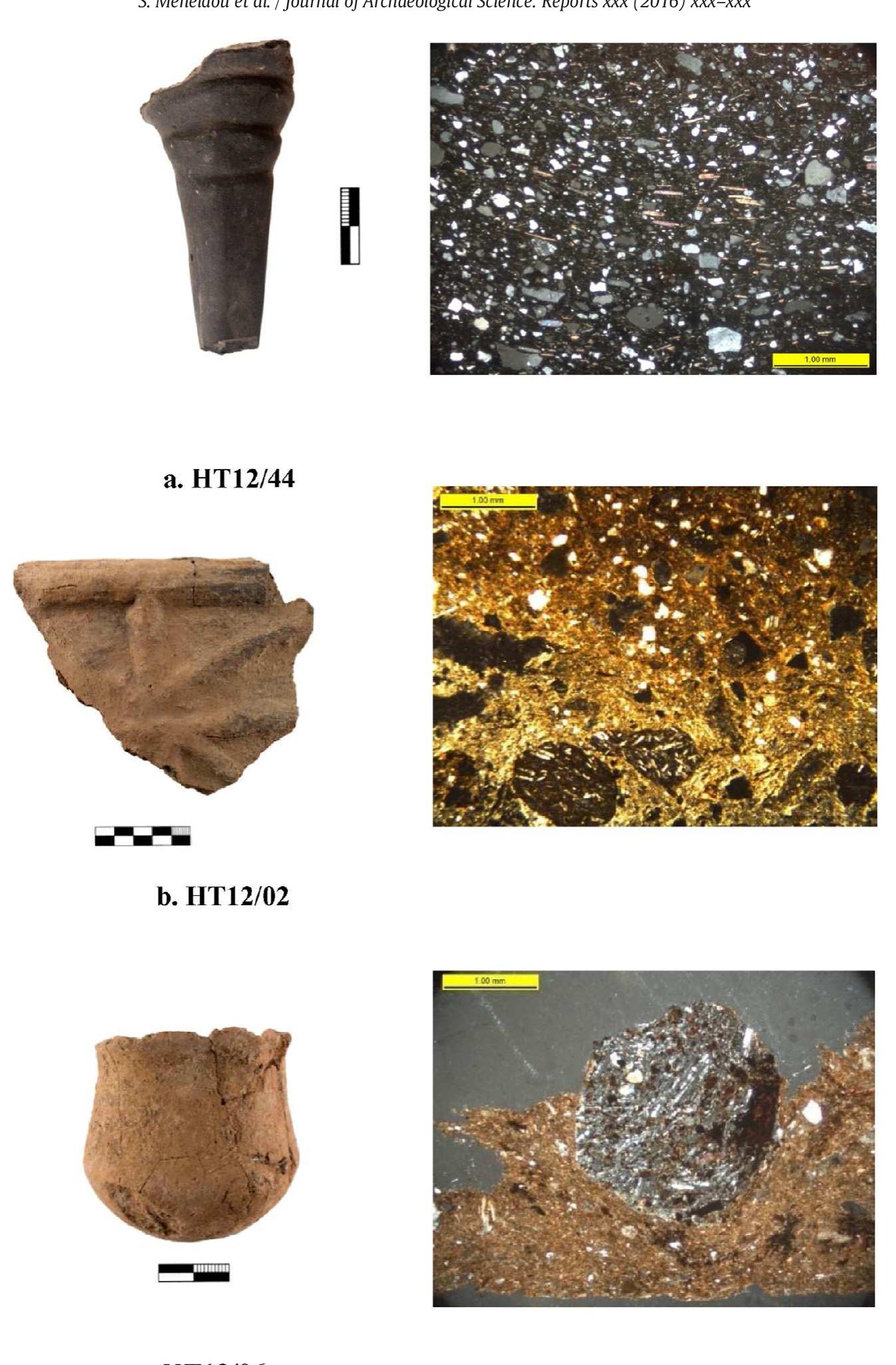 Fig. 4. Sherd samples and respective thin section photomicrographs in crossed polars (XP). 