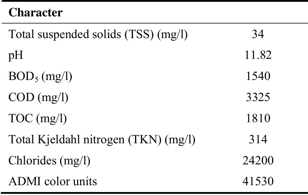 Table 1. Characteristics of textile wastewater  2. MATERIAL AND METHODS  treatment comprises an interesting and silver lining. Using of the activated carbon produced from the waste of the olive oil processing called as solvent extracted olive pulp may reduce solid waste pollution and also minimize the cost of activated carbon production. The objective of this study was the compare the activated  carbons prepared from solvent extracted olive pulp for textile reactive azo dyes removal from aqueous streams. 