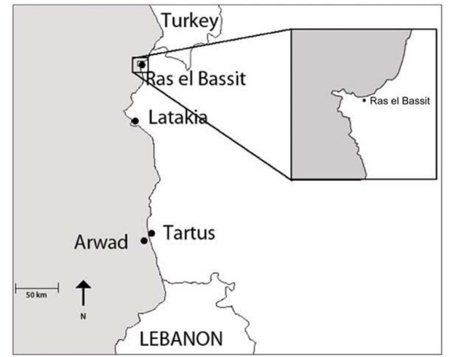 A map of the syrian coast locating the two survey locations,