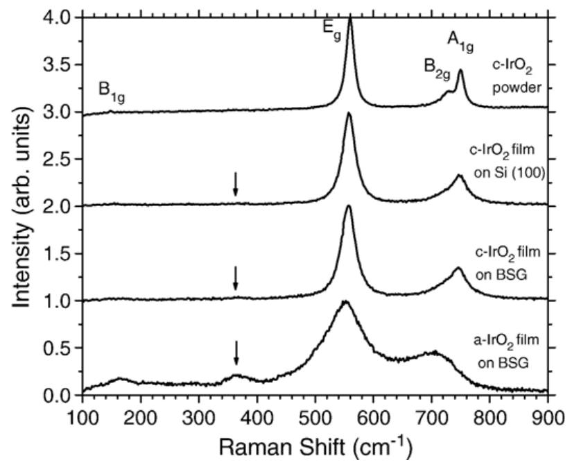 Raman spectra of the annealed iro2 powder, the as-deposited