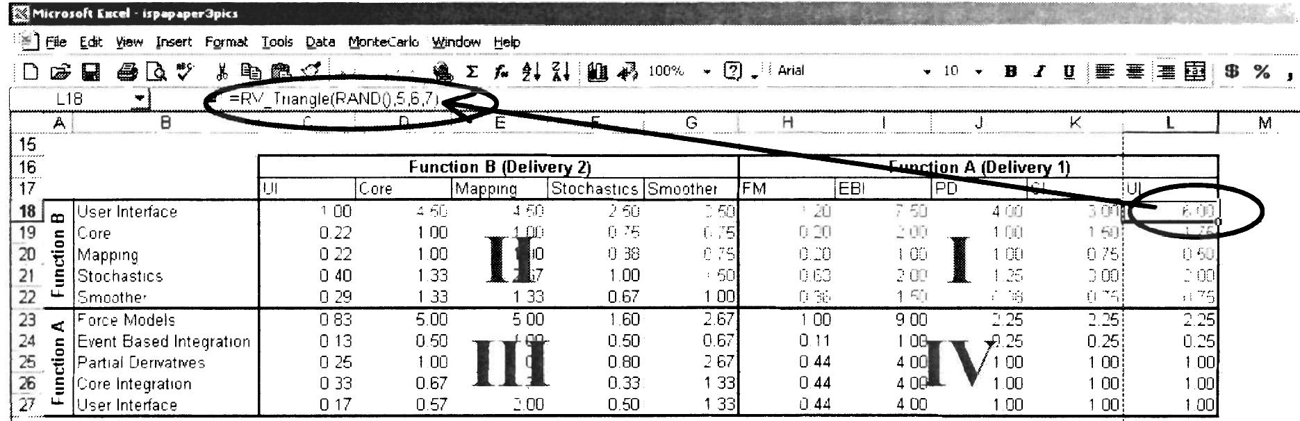 Random variable formulas are entered in cells for elements