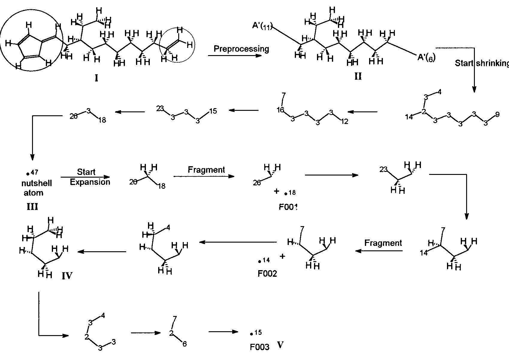Schematic representation of fragmentation on a test