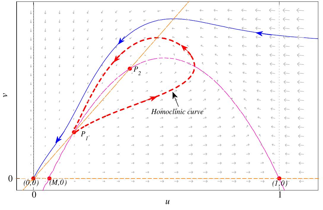 Fig. 5. The homoclinic orbit for H = 0.39266; M = 0.065,S = 0.100075.