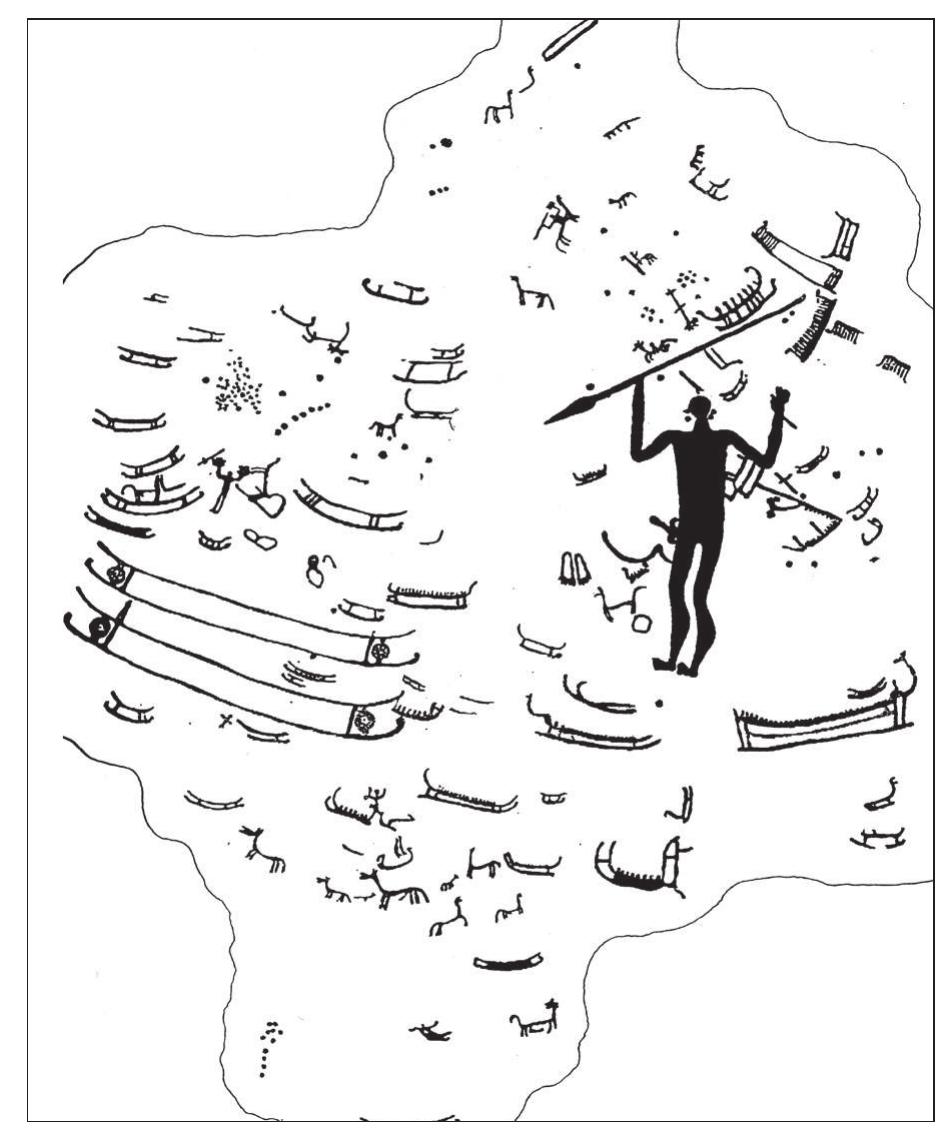 Figure 5. Litsleby, Tanum, Bohusldn, men holding their spears and preparing to throw. From Almgren 1927: 133. 