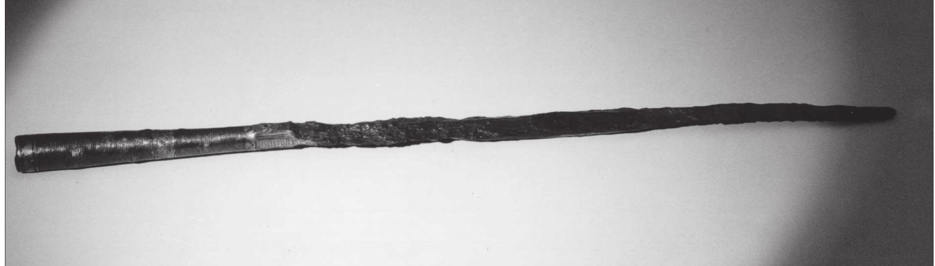 Figure 55. The rune inscribed spearhead from Svenskens, Endre parish on Gotland. Photo Bengt A. Lundberg, National Her. itage Board, 1997. 