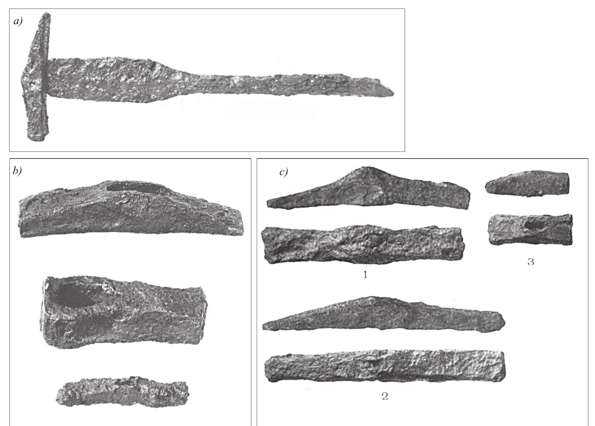 on by the inhabitants of areas where ore and fuel were readily available, often as a fringe activity or sideline. There are indications that special qualities of iron, such as steel, were reserved for use by the upper stratum in society, or at least were restricted in some way. As yet we do not know whether the farming classes also pro- duced iron of special qualities, perhaps as ordered by their overlords. Some chieftains’ farms, such as Husby in Glanshammar parish, Narke and probably Romme in Stora Tuna parish, Dalarna, produced iron for their own smithies (fig. 62). At Romme, carbon-free/ferritic iron and carbon steel were produced and there was access to a third quality, phosphorus iron (Hjarthner- Holdar et al 1995). The highly prized Late Iron Age pattern-welded swords or spearheads were made by forging together these three qualities. We know from slag found at Husby that the smiths were very skilled in reducing iron ore, but the quality of their output re- mains unknown because no other iron debris has been found near the furnace. A skilled smith could produce   iron, the slag from which contained no metallic iron, and this was the case at Husby. Nevertheless, we know that the smiths there availed themselves of the qualities associated with advanced weapon smithing, marten- site (quenched steel), for example. It was also in such places that new or improved techniques were taken up or invented, for example the forge, which came into  use as the refining hearth once blast-furnaces were in- roduced in the late twelfth century (fig. 68a—c). The built-up forge, at which the smith worked standing, was used in towns from the twelfth-century but was known at elite sites as early as the tenth century. For example, both types of forge have been discovered at tenth-century Husby in Narke (Hjarthner-Holdar et al 1999, Hjarthner-Holdar et al 2000:39ff).  