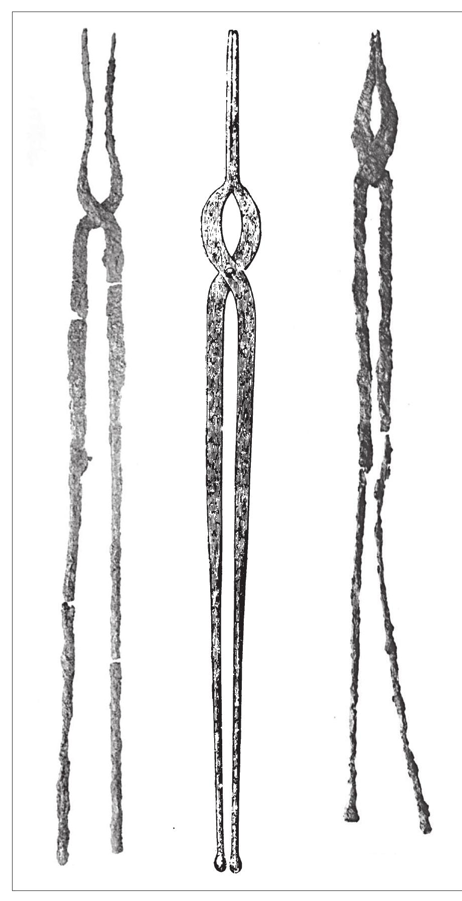 Figure 70. Tongs. a) Valsgdrde boat-grave 7. After Arwids- son 1977. b) Vendel boat-grave 1. After Stolpe and Arne 1912. c) Valsgdrde boat grave 6 (from left to right). After Arwidsson 1942. 