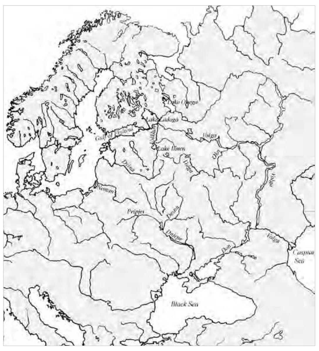 Figure 89. The Great Rus ‘rivers.  One of the main reasons for the emerging silver trade was the major change in the Middle East that resulted from the Abbasids seizure of power from the Ommay- ads in ca. 750. A little more than a decade later the capital was moved from Damascus to Baghdad and 