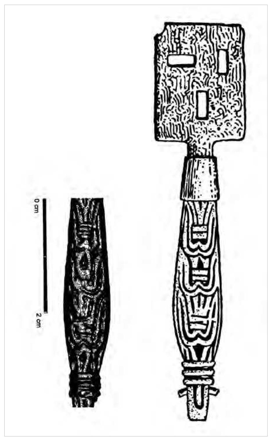 Figure 96. Bronzed key from Birka’s Garrison. The surface of the key has been measured using laser-scanner equip- ment. For further details see Westerholm 2001.  Attempts to find the origin of the schematic falcon- motif can easily reach unworkable proportions as birds are, and always have been, a popular motif in almost every culture. In Scandinavia, birds of prey were a po- pular motif, particularly in the Vendel Period. It may be more fruitful to concentrate on the artefacts them- selves, with the motif being regarded as a secondary feature, perhaps symbolising a group of people who identified with it in some way. The falcon, as a hunter and bird of prey, was a representation of nobility for 