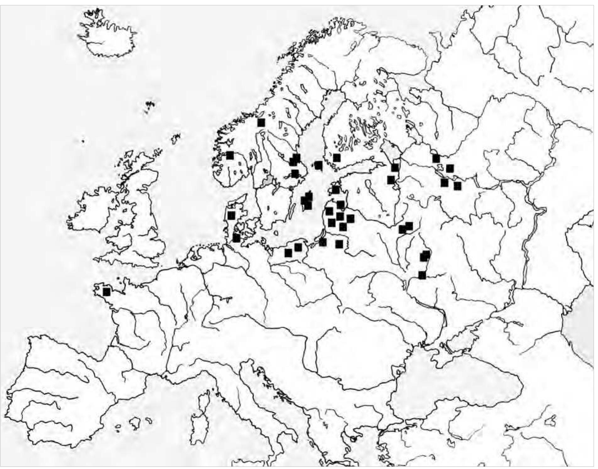 Figure 101. Distribution- pattern of falcon sword-chapes. The map only shows different locations, not the number of sword- chapes in each location.  be made  with ant  ting that a sign 0  to follow their owner to the grave. Comparison may  to the distribution pattern and context of other  sword-chapes, such as the group with anthropomorp- hic figures (see Hedenstierna-Jonson 2002). Chapes  hropomorphic figures are more often found in  settlements or hoards than in graves, possibly indica-  they were not personal possessions but, rather, f authority or function. The Lithuanian falcon  sword-c  hapes diverge from the general picture, as only  two of the six so far discovered in graves were found in  connection to swords (Kazakevicius 1992:94),. 