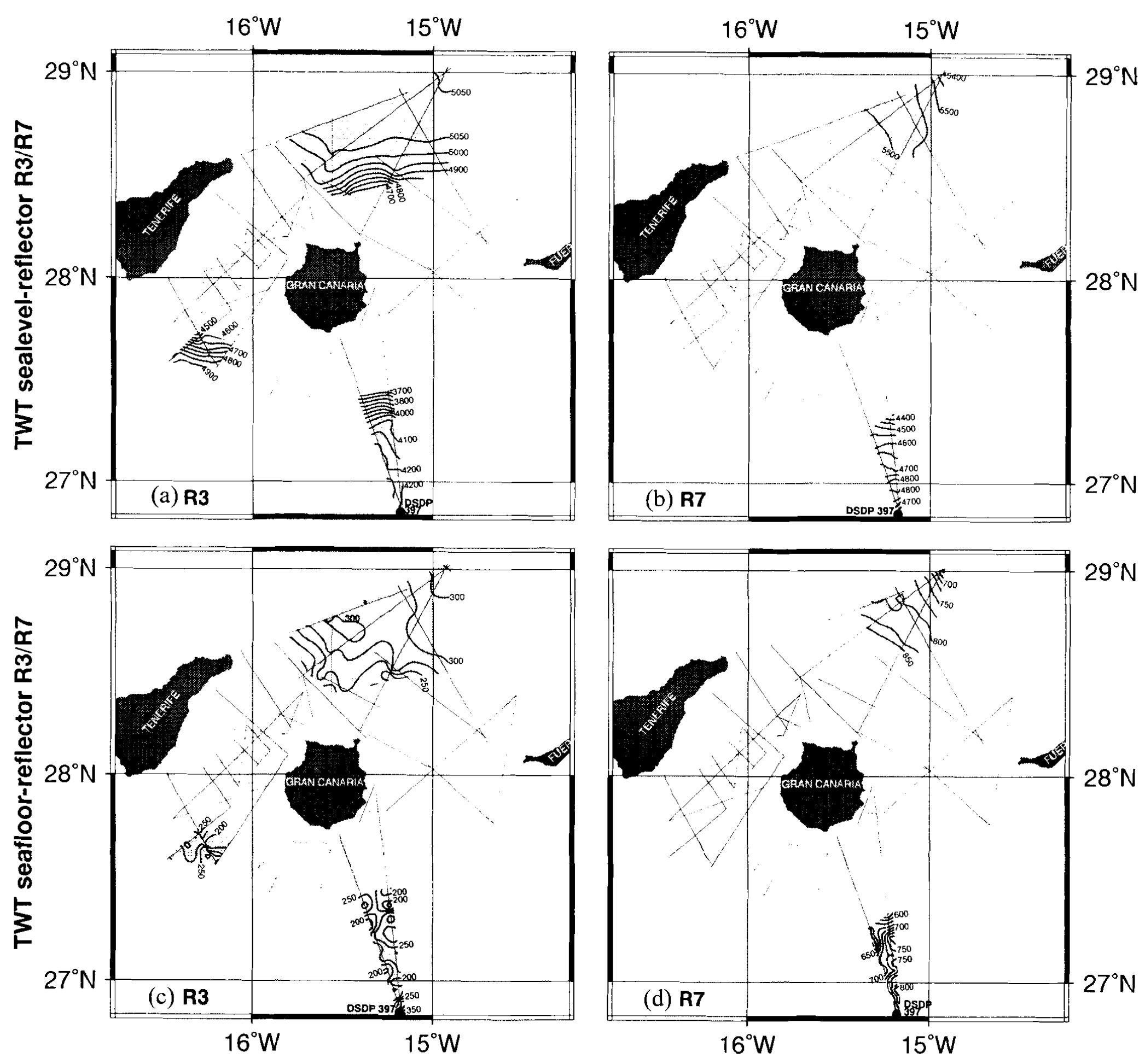 Correlation of the seismic reflectors r3 and r7. (a) depth