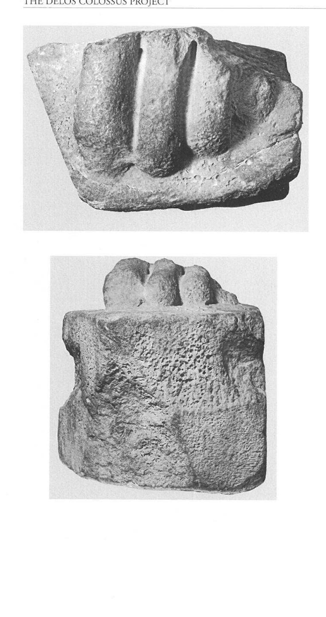 Fig. 5a-b. — Fragment of plinth and left foot of colossal statue. London B 322 (photos British Museum). 