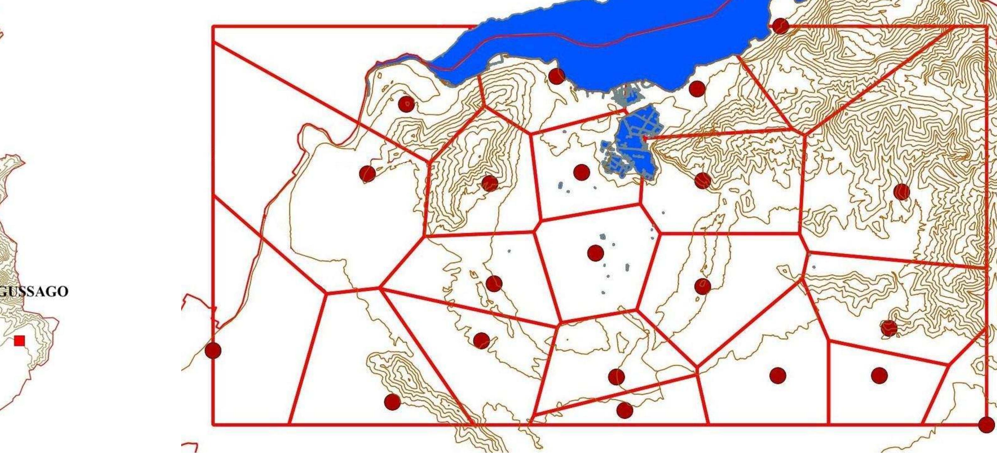 Thiessen polygons drawn by the location of fortified settlements during the first phase of incastellamento. Note the regular disposition within the glacial depressior 
