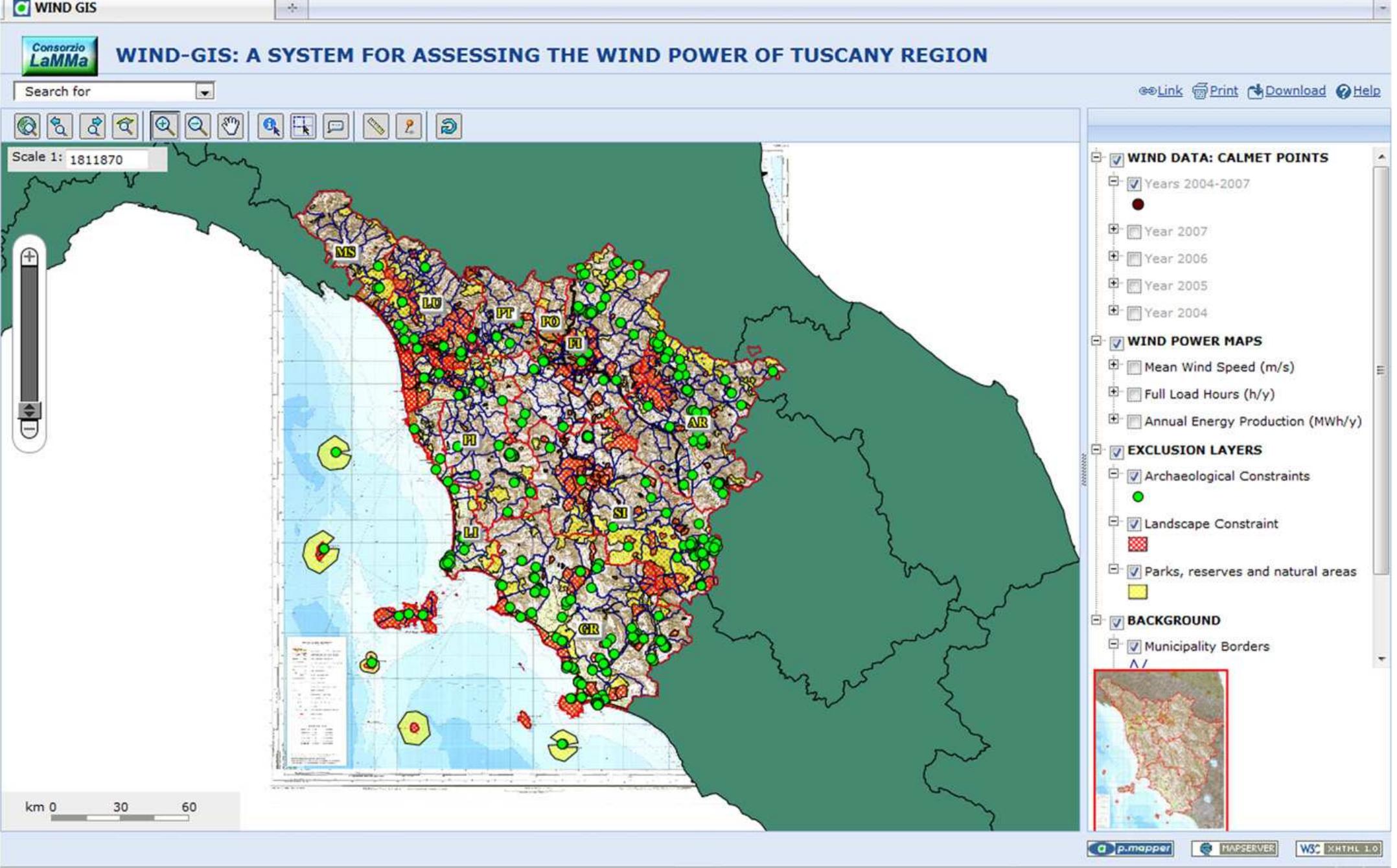 Wind Sign Mapping Web layout of the developed “wind-gis” interactive wind