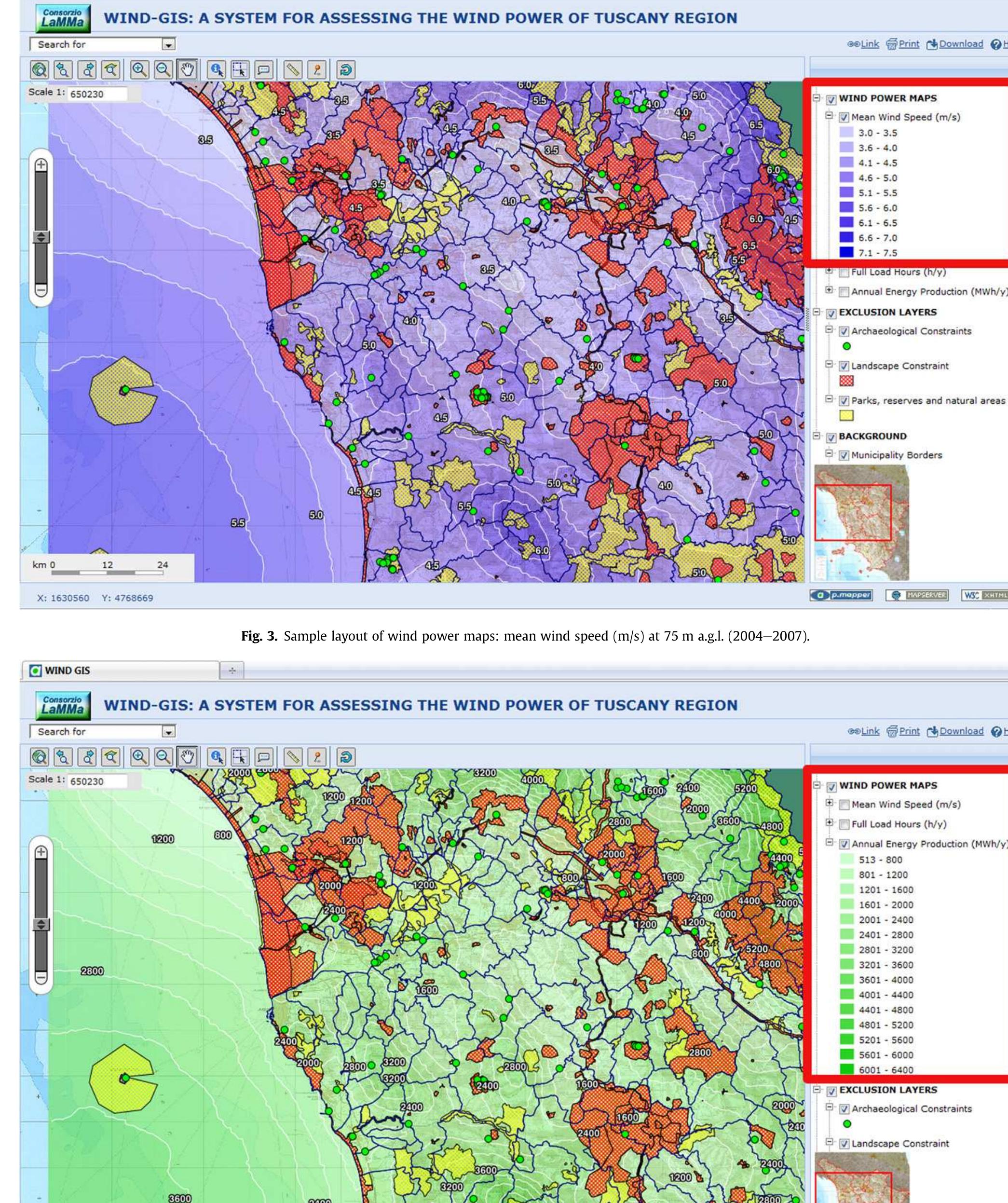 Wind Sign Mapping Web layout of the developed “wind-gis” interactive wind
