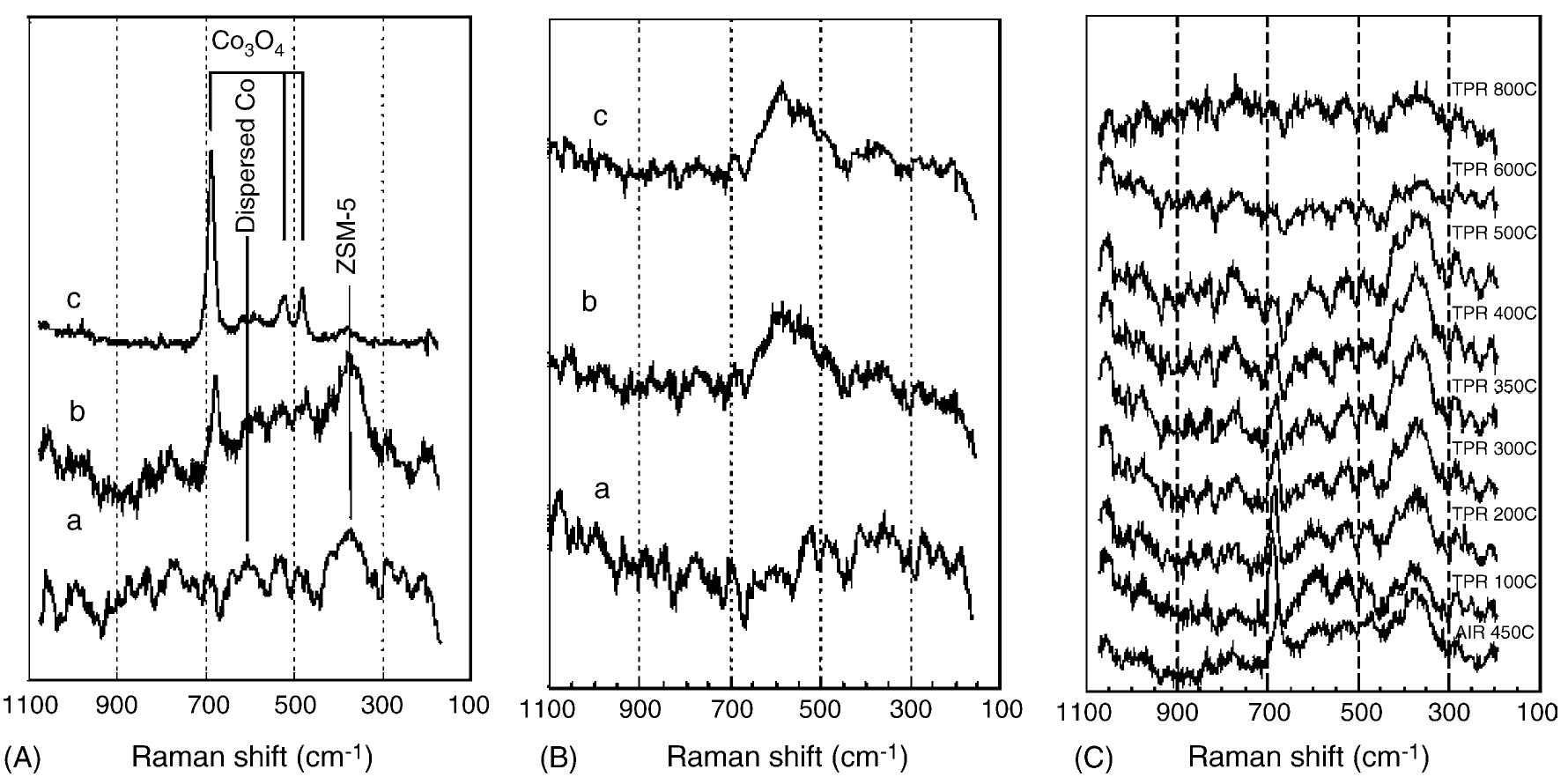 (a) in situ raman spectra of cation-exchanged zsms recorded