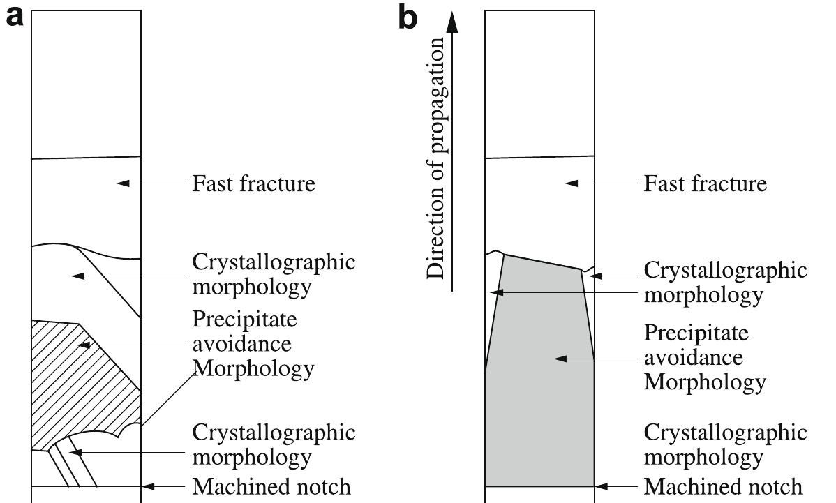 Schematic of fcp fracture surface morphologies in air at 700