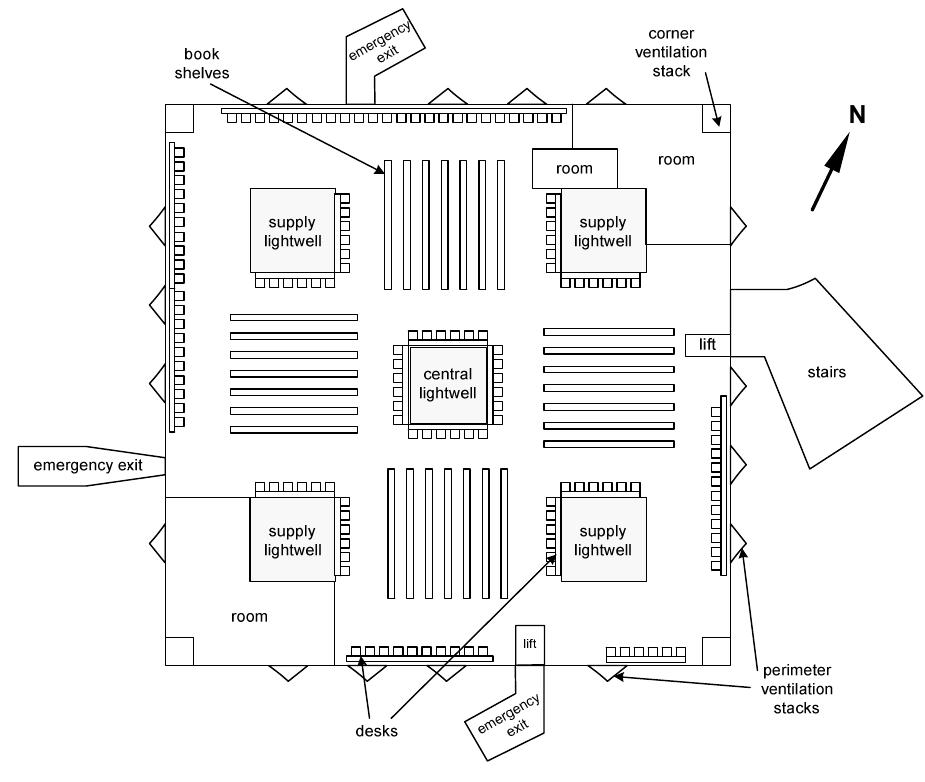 Typical floor plan, showing basic library layout and