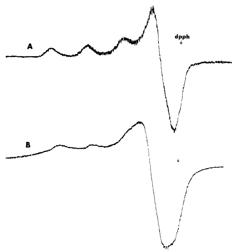 Frozen chloroform solution x-band epr spectra (77 k) of