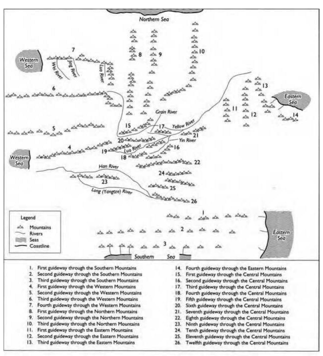 Modern map of mountains in the Guideways through Mountains (chapters 15). From Wang Chengzu (1982), 19, map 2. 