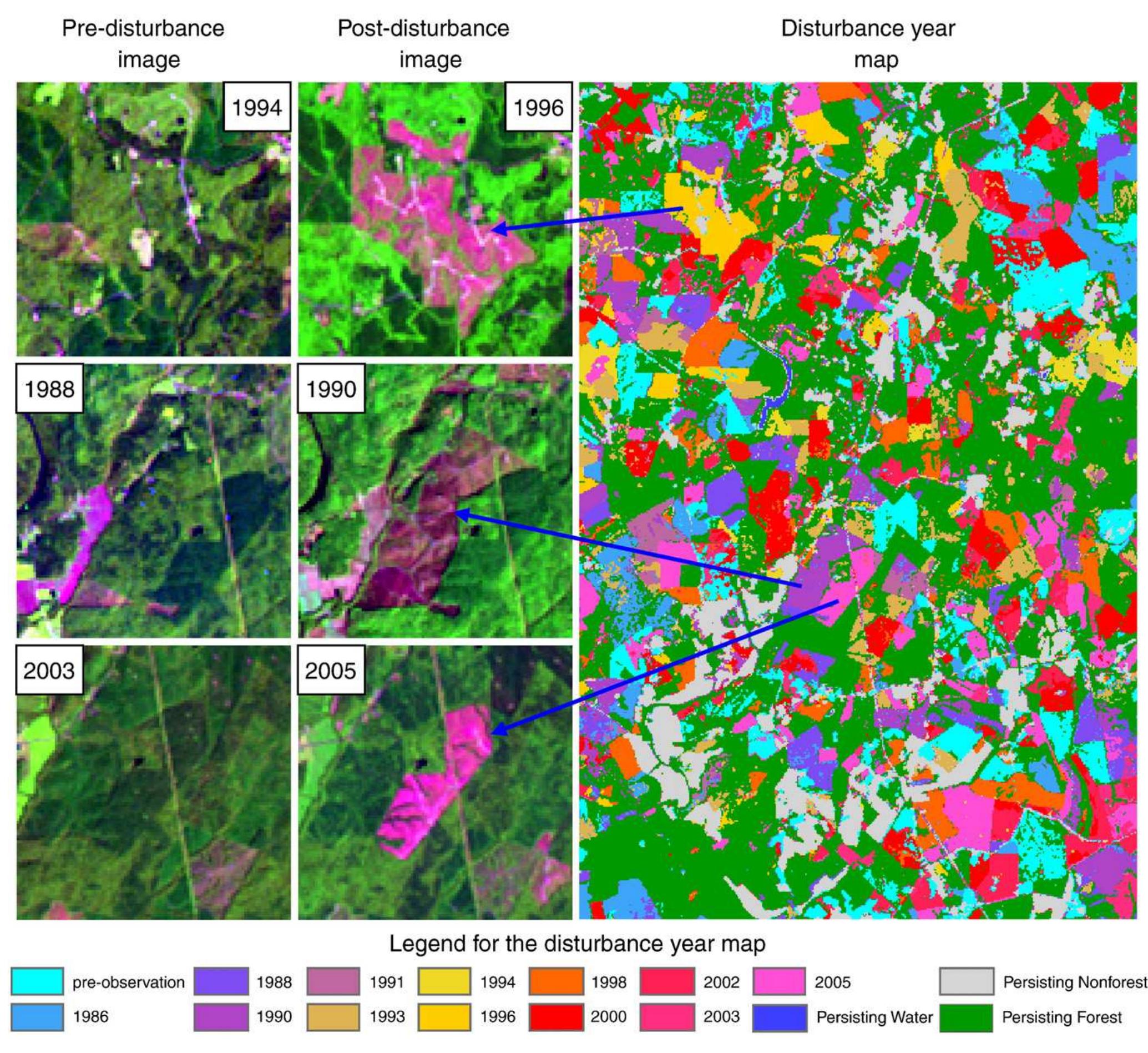 Visual validation of three mapped disturbances using pre-