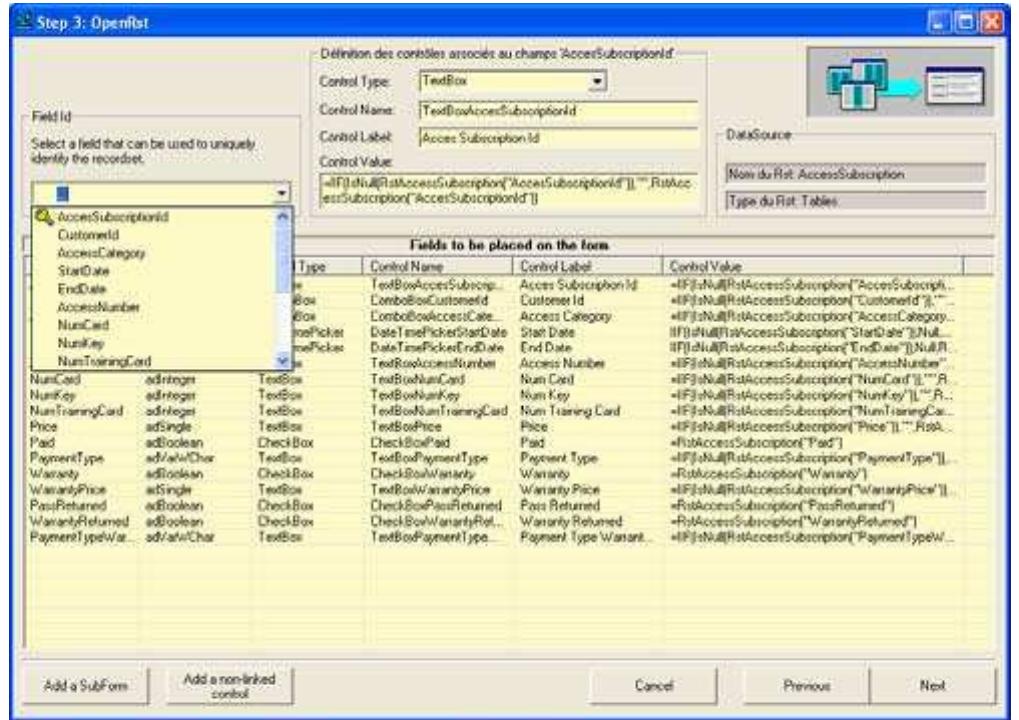 Fig. 4. Incorporation of the procedure  ne CO FR EES SI IS  The third step determines the properties of. the controls that will be placed on the form. These include the class of the control, its name, its label and its value when the form is opened. We have al- ready seen how the class is defined. The wizard gets the name by simply concatenate the class of the control and the name of the field it represents. The label is simply the name of the underlying field. However it is automatically split in distinct words when it contains upper cases. The value is the database underlying field. 