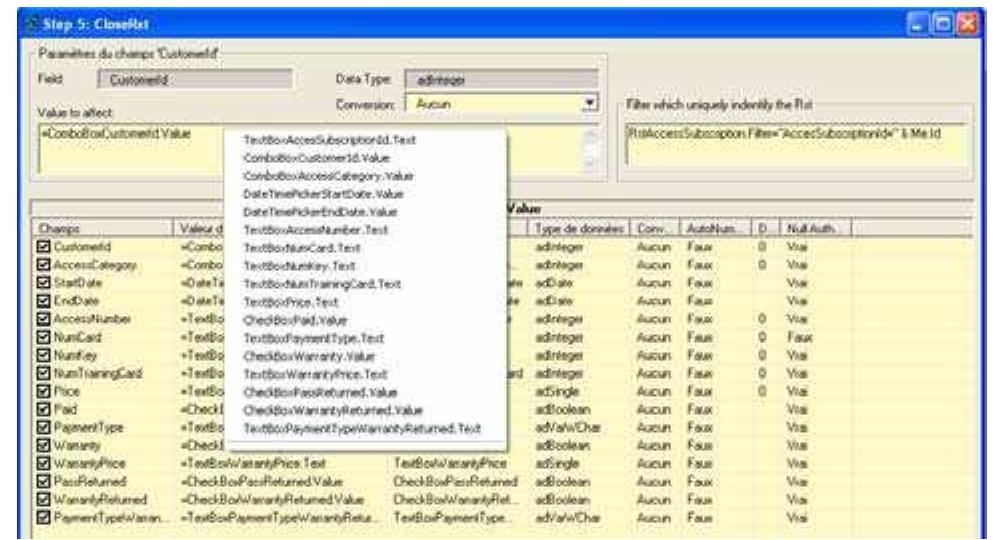 Fig. 8. How to assign values to widgets at run-time  This is ‘the syntax of the ActiveX Data Object. The left side con- tains the name of the field to be updated while the right side con- tains the value to be assigned to it (Fig. 8). The field Tdclient will receive the value of the ComboBox IdClient. 