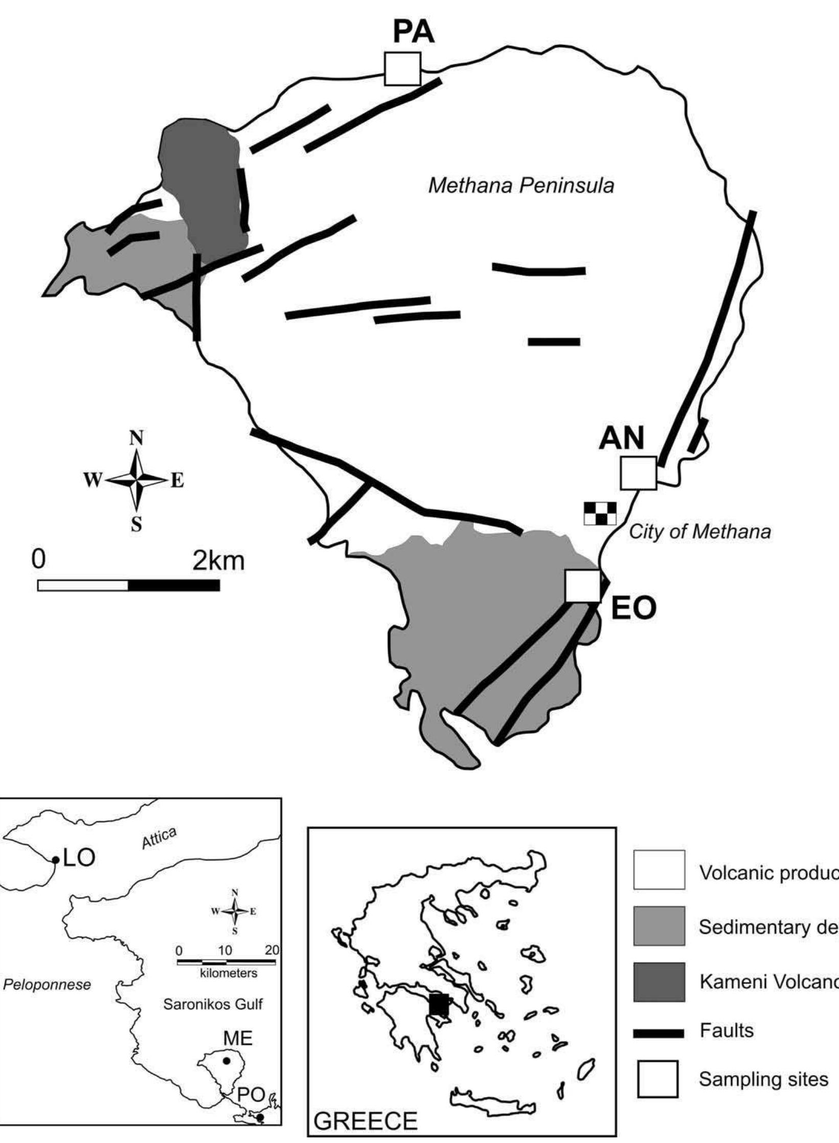 Schematic map of methana and loutraki area showing the