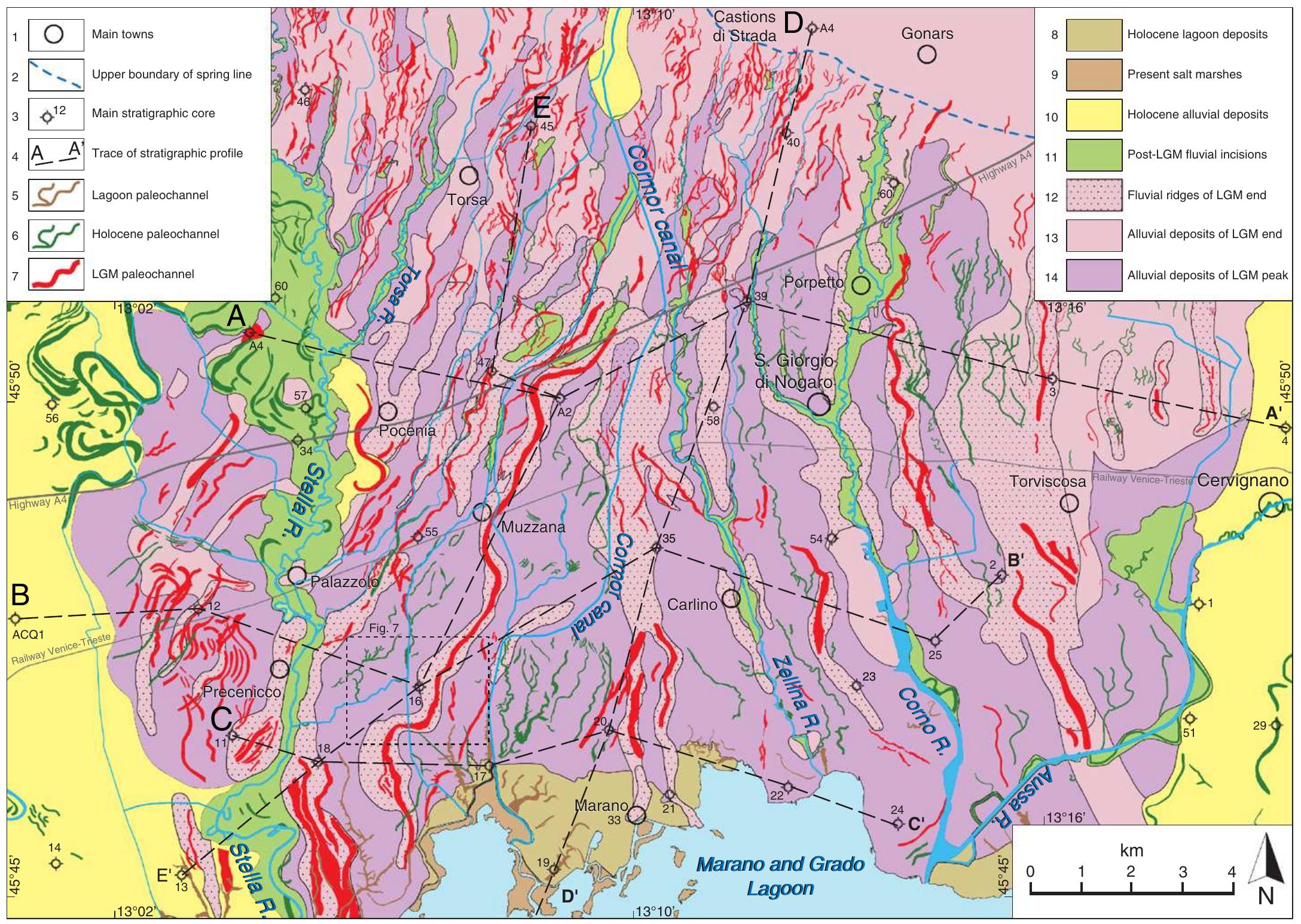 Geological map and schematic stratigraphic profiles in the