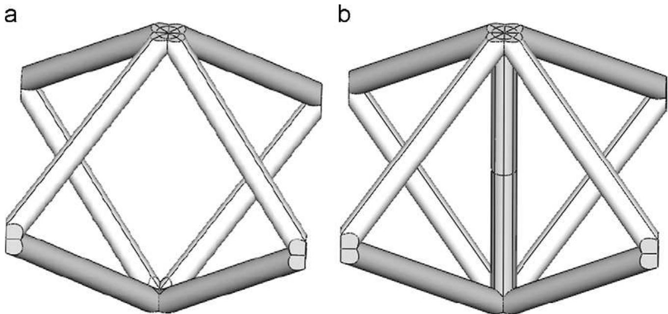 Schematic of the unit cell topologies: (a) the bcc unit cell