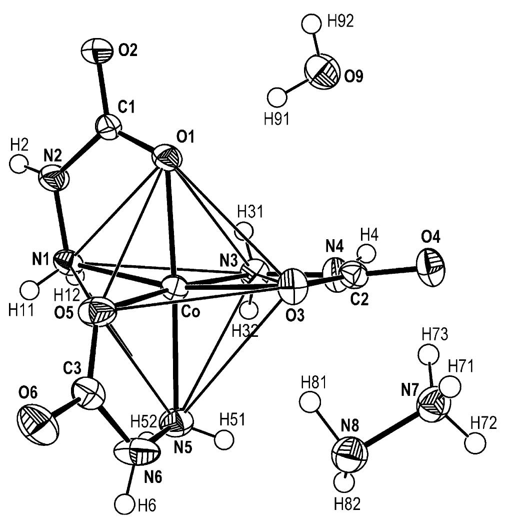 The crystal structure of nohs[co(n2h3coo)3]-h20. n>hs cation