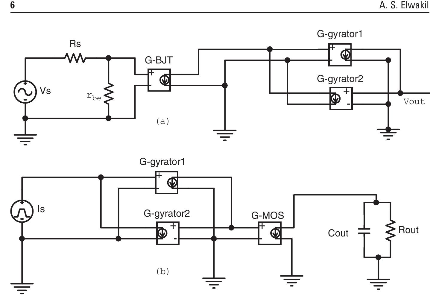 Circuits used to simulate (a) a voltage amplifier using the
