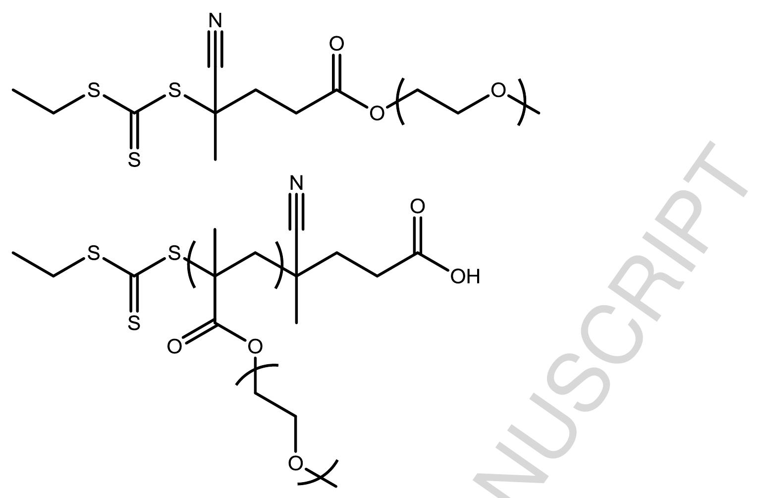 Figure 11. A) RAFT-conjugated PEG used in Shen et a/. and B) RAFT-generated poly(PEG 