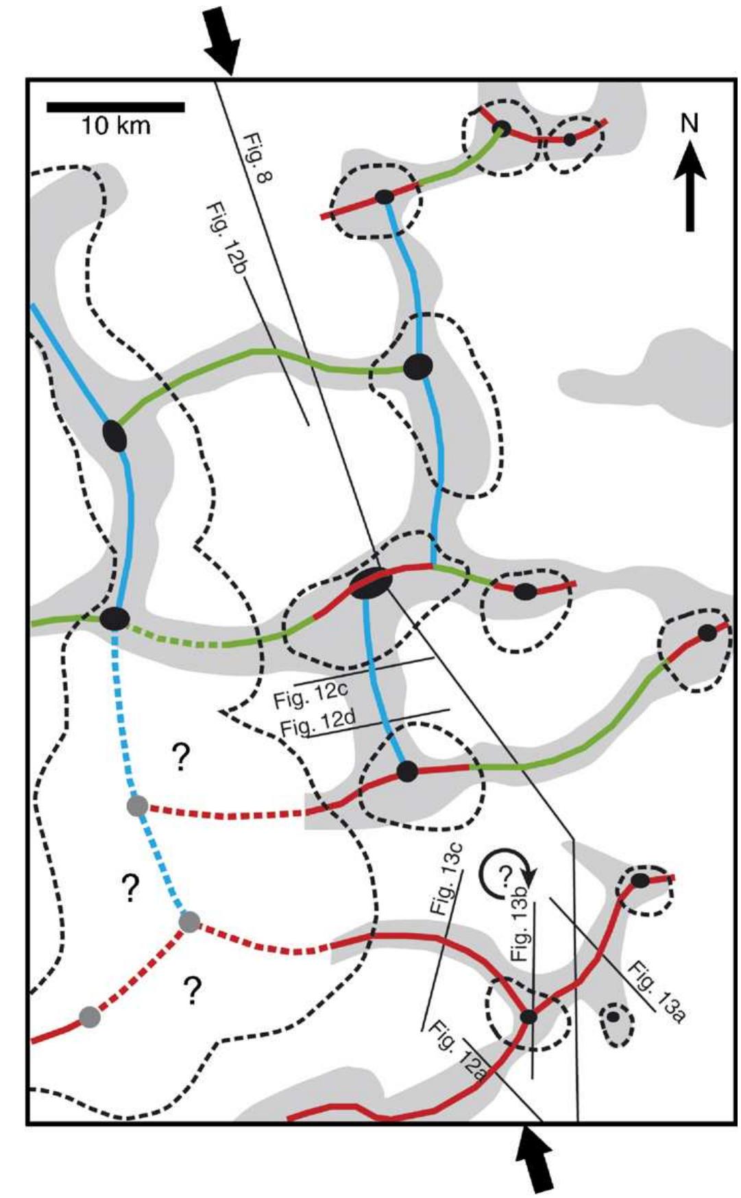 Map of miocene structural elements overlain on the salt
