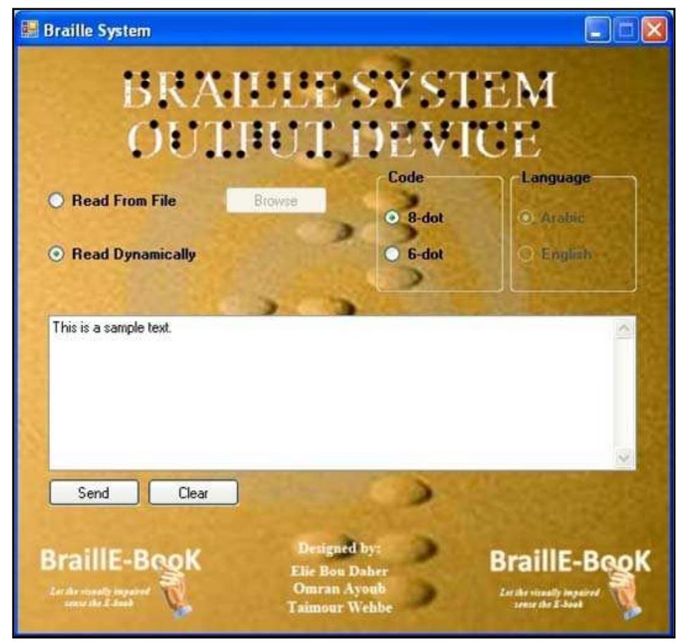 The braille system output device software gui. the program image.