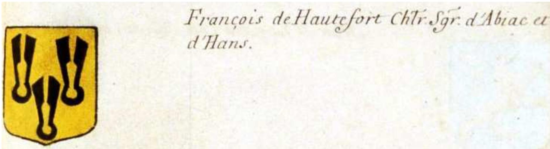 Fig. 7: Coat of arms of Francois de Hautefort, Armorial général, vol. 13 (Guyenne), p. 85 (Bibliotheque Nationale de France, Francais 32240). 