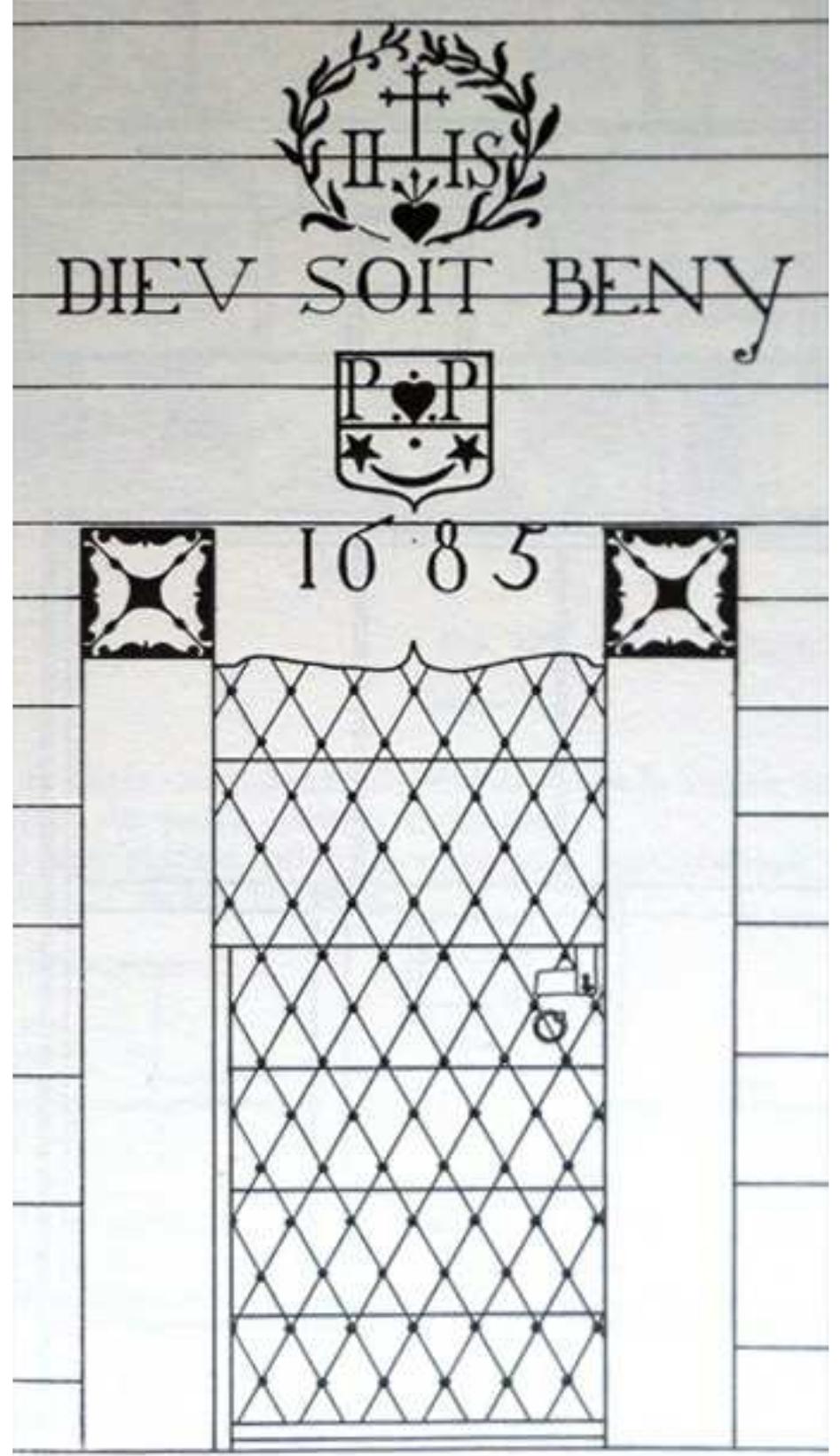 Fig. 14: Composition inside the granary (drawing by Bernard Guillaume).  Fig. 13: Granary built by Pierre Parrenin dit Mossard, 1685 (photo by Bruno Monnet). 
