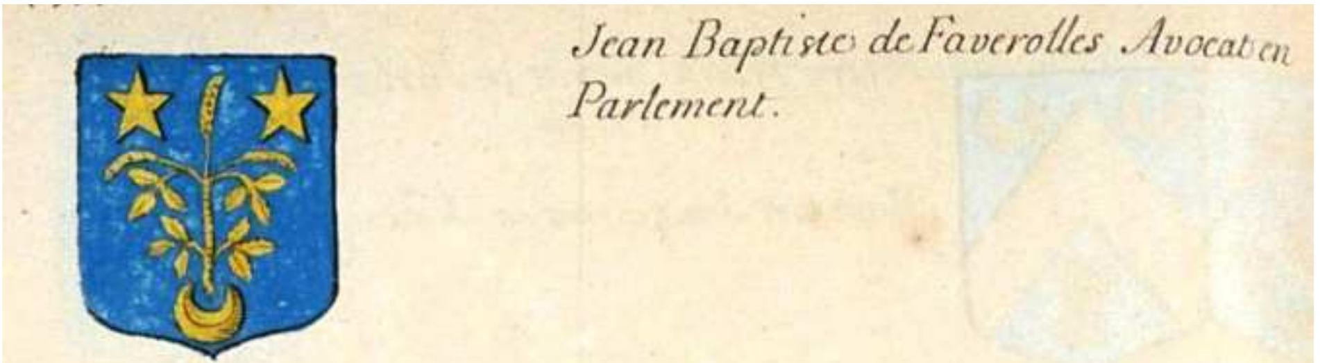 Fig. 21 : Coat of arms of Jean-Baptiste de Faverolles, Armorial général, vol. 24 (Paris I1), p. 1308 (Bibliotheque Nationale de France, Francais 32251). 