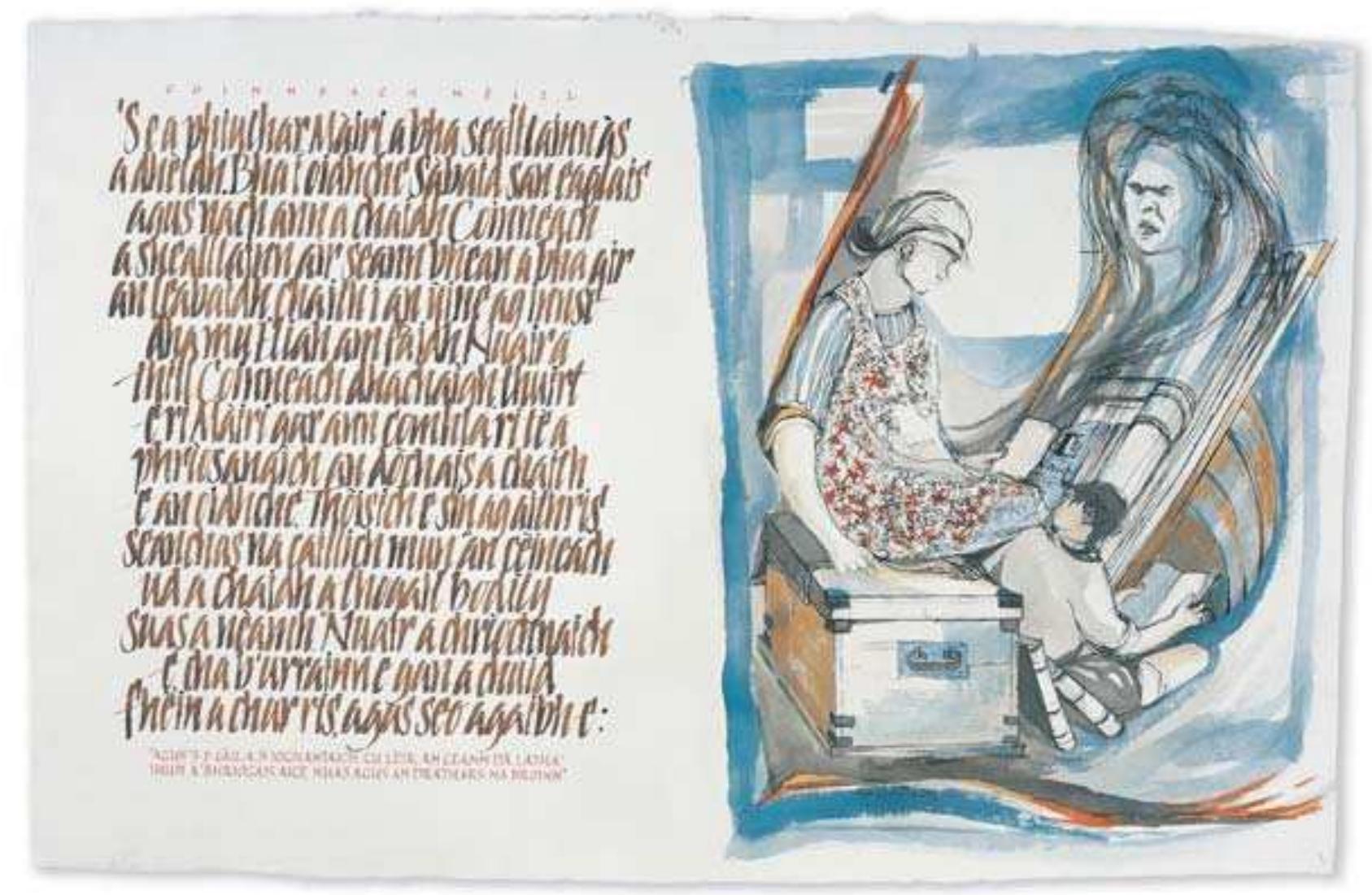 As an leabhar Peig: **comhbhrón** \u003d literally: equal, mutual, co-sadness.  And in the dictionary: condolence or sympathy. When you start meditating on  the literal meaning I love it. It is very kind, image size:1687x1101