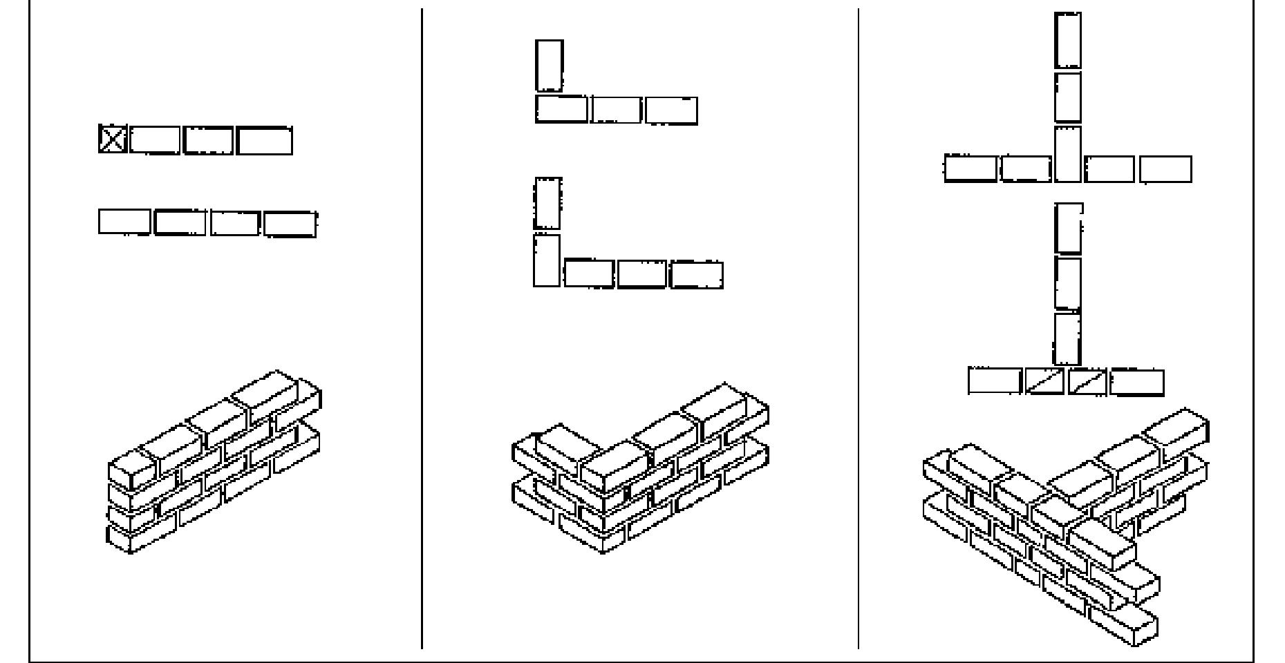A few examples of bonding patterns for walls the width of