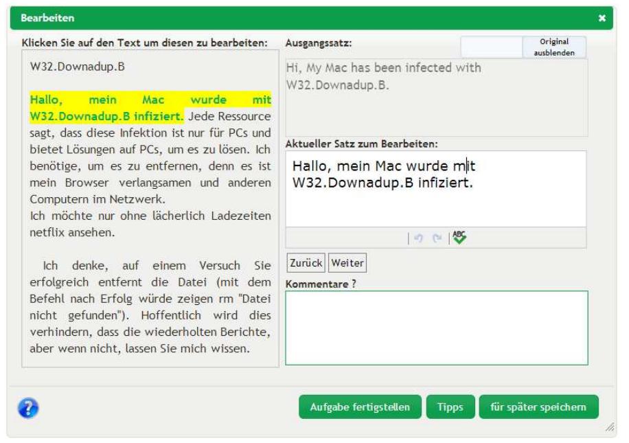 Figure 1: Post-editing Interface (German) 