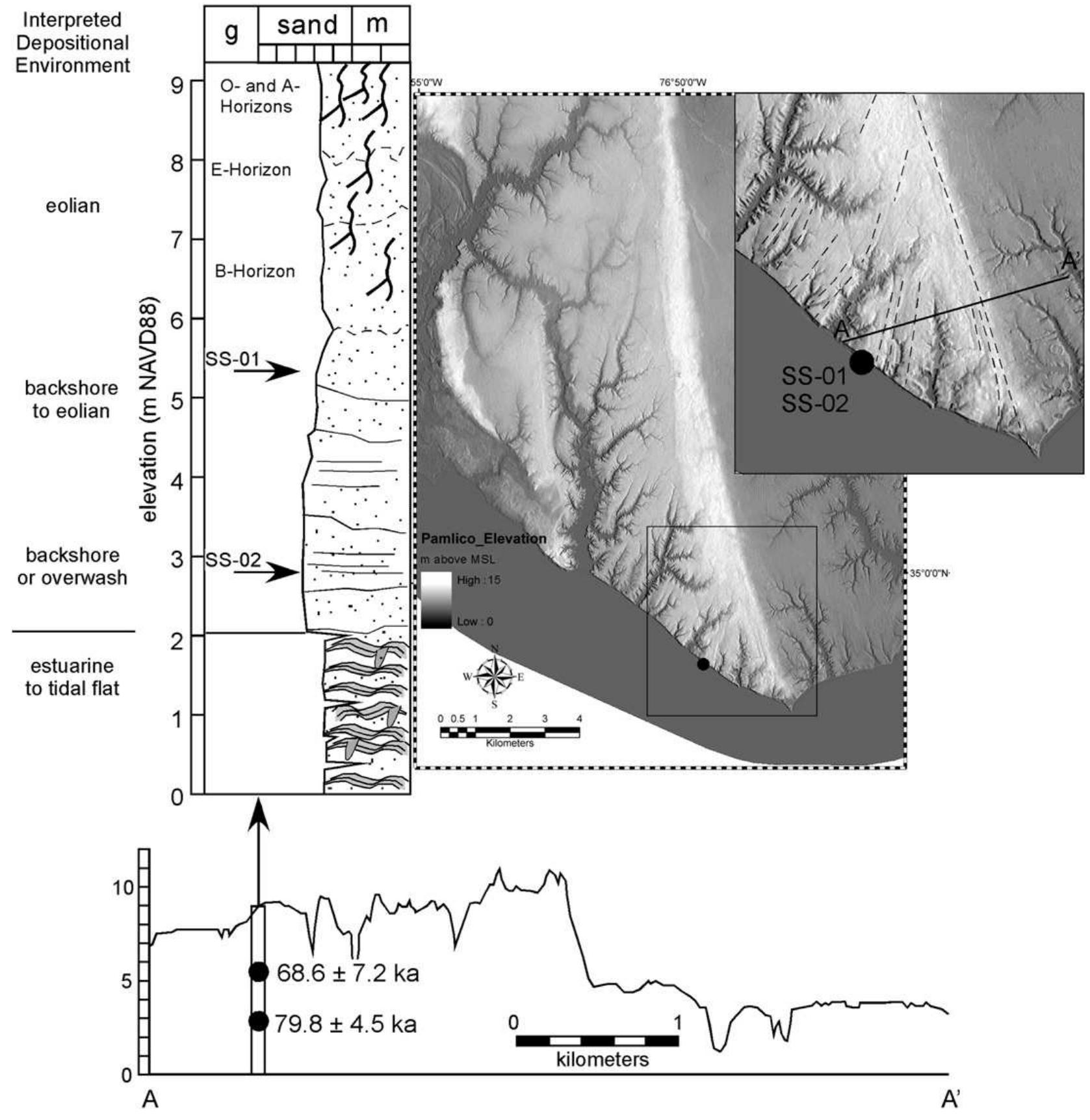 Lidar topographic map showing the location of the samples