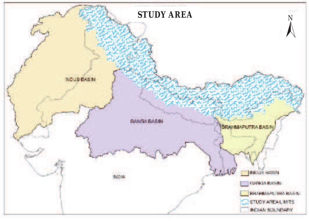 TCS TT en eee, Sn eee weer «ee  Snow and Glaciers of 3. Space A pplications C entre the Himalayas ISRO, Ahmedabad  Indus, Ganga and the Brahmaputra basins and draining into India by using Indian Remote 