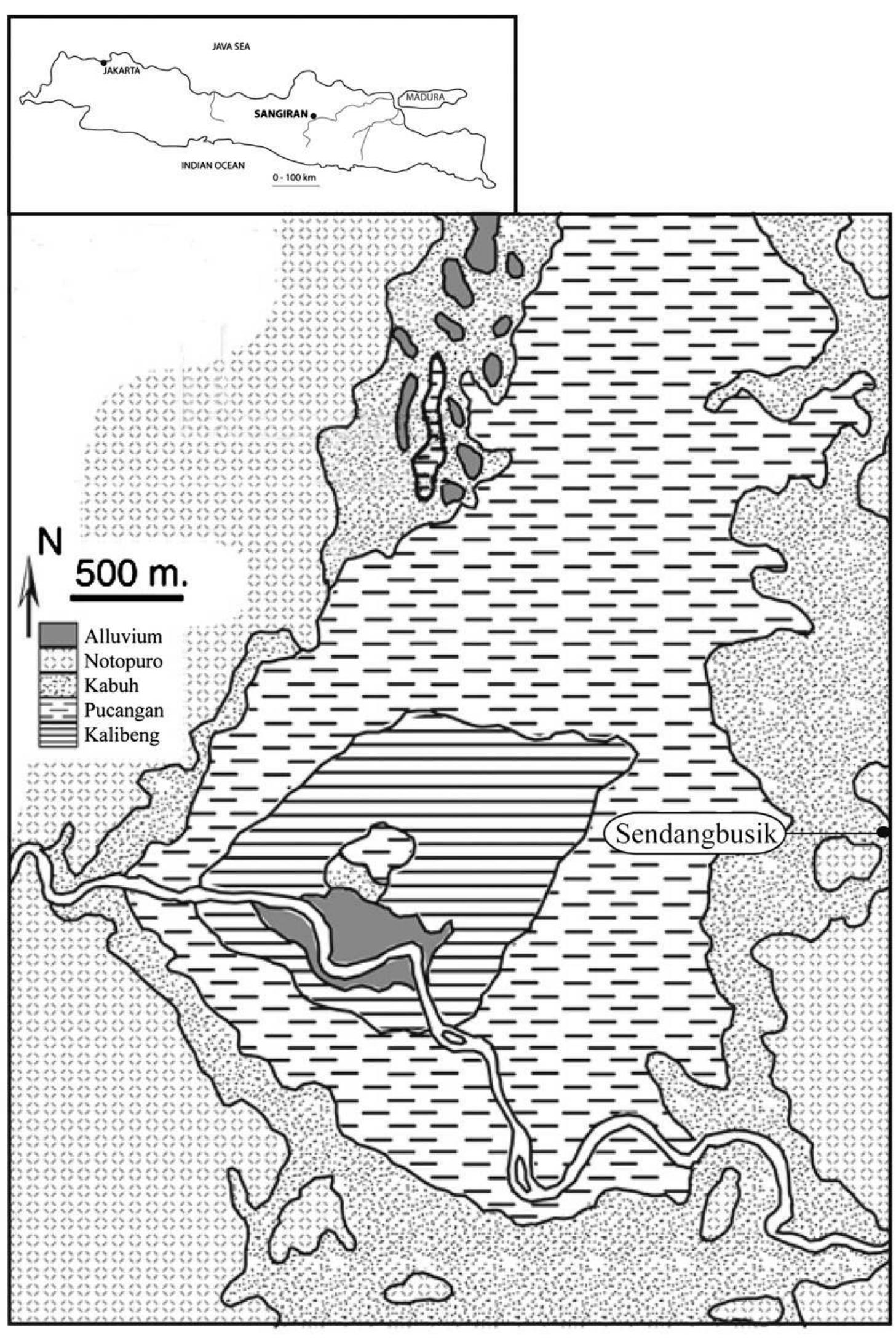 Geological map of sangiran dome and location of the site of